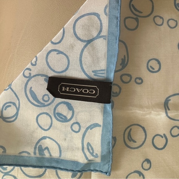 COACH Silk Cotton 🐠 Fish 🫧 Bubbles 🪸 20” Scarf  ☀️🏝️ - Picture 6 of 6